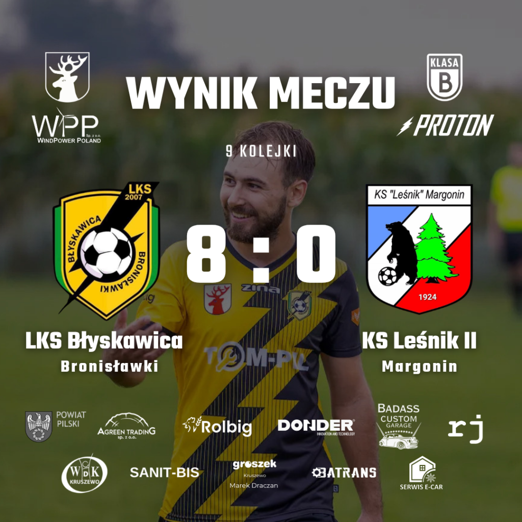 Błyskawica Bronisławki 8:0 Leśnik Margonin II, 9. kolejka Klasy B, 18 października 2026